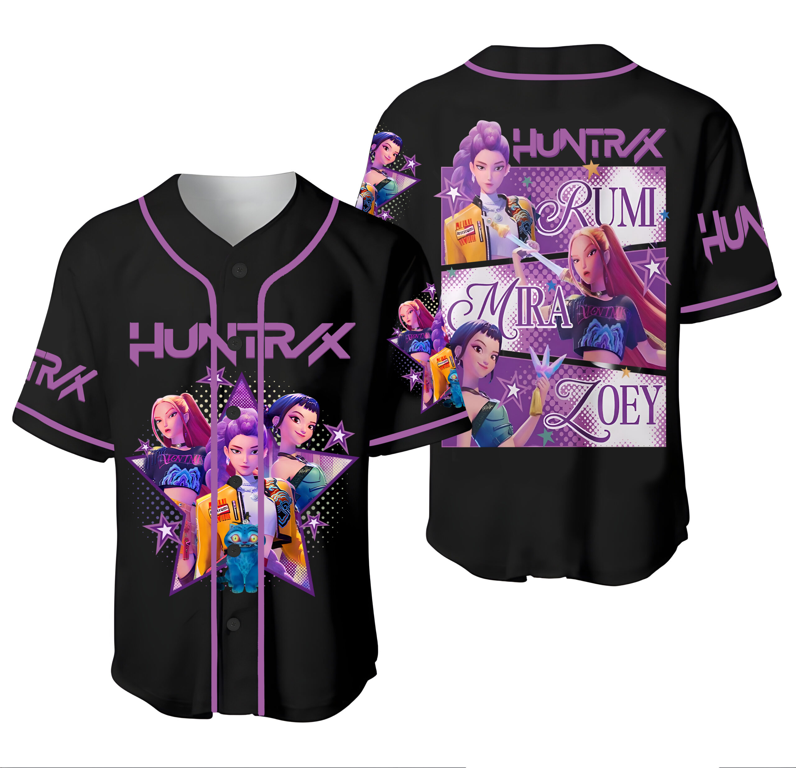 Huntrix Girls Kpop Baseball Jersey, Kpop Demon Hunters Baseball Shirt, Kpop Demon Hunters Merch | Adult & Kids Sizes