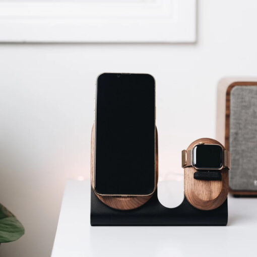 Walnut & Steel MagSafe Apple Watch Charging Stand: Dual charger stand