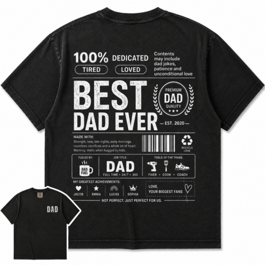 Personalized Best Dad Ever Shirt, Custom Kids Names Dad Tee, Fathers Day Gift for Dad, Vintage Oversized Father Shirt