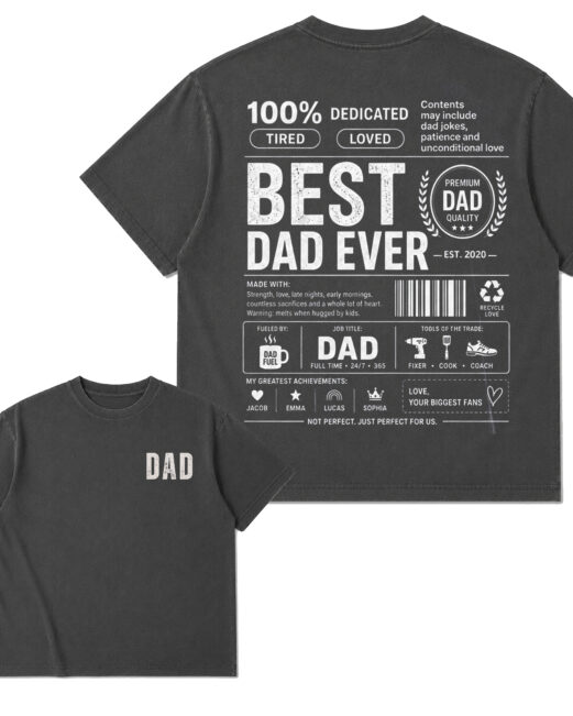 Personalized Best Dad Ever Shirt, Custom Kids Names Dad Tee, Fathers Day Gift for Dad, Vintage Oversized Father Shirt