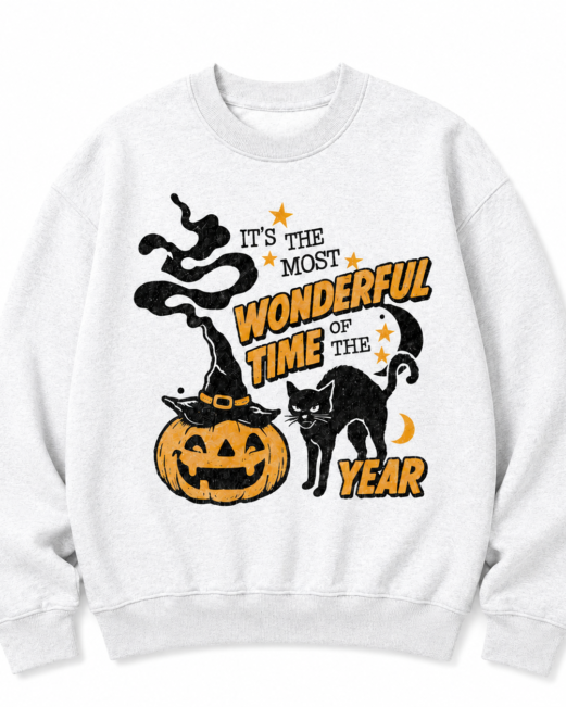 Vintage Halloween Sweatshirt, Retro Halloween Crewneck 90s Spooky Black Cat Hoodie Witchy Pumpkin Most Wonderful Time Witchy Fall Shirt