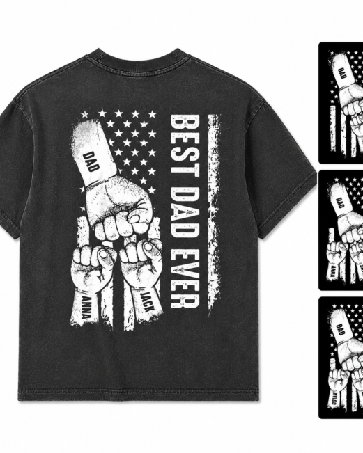Personalized Dad Fist Bump Shirt, Dad Ever American Flag, Custom Fathers Day Gift