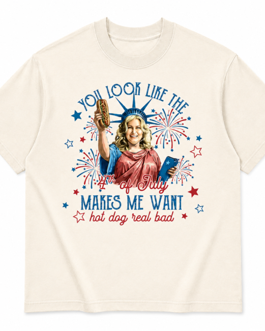 You Look Like The 4th Of July Makes Me Want A Hot Dog Real Bad Shirt, Funny 4th July Hot Dog Lover Shirt, Patriotic Meme Shirt, Movie Tee