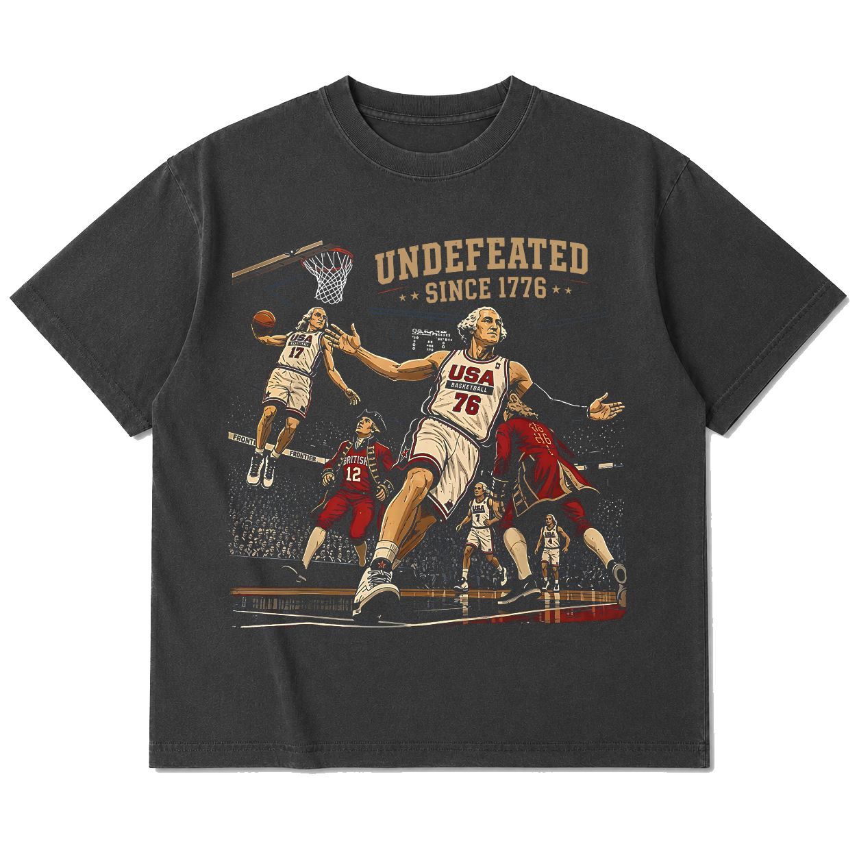 Funny 4th of July Basketball Undefeated Since 1776 250 Years T-Shirt, Original Rebels Famous Presidents, Vintage American Revolution Tee