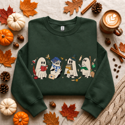 Cute Reading Ghost Sweatshirt, Cozy Autumn Book Lover Crewneck, Spooky Season Graphic Pullover, Fall Aesthetic Gift