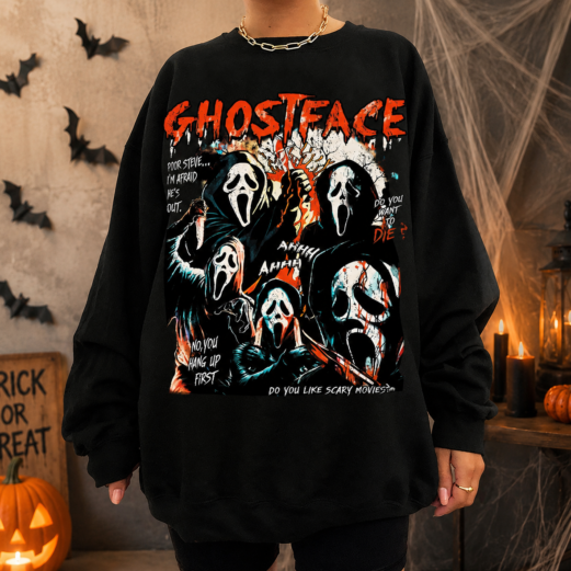 Vintage Ghostface Sweatshirt, Hoodie, T-Shirt - Horror Shirt, Retro Let's Watch Scary, Halloween Ghostface Sweatshirt