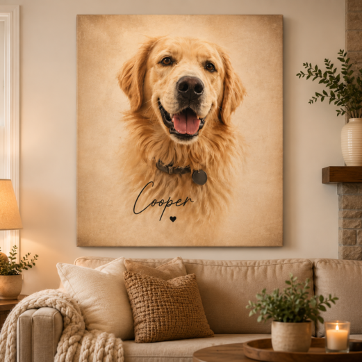 Custom Pet Portrait Photo Canvas, Personalized Memorial Wall Art, Dog Lover Gift