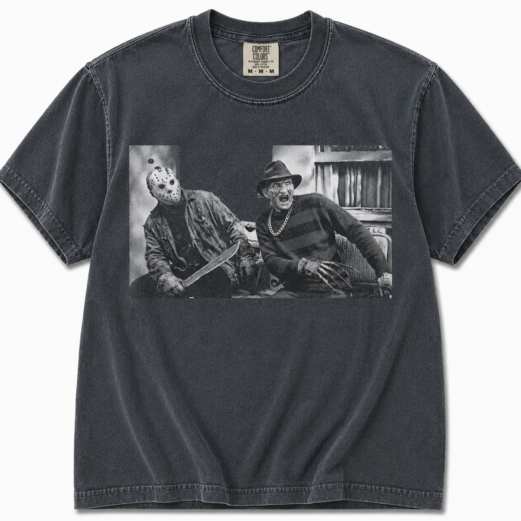 Vintage Horror Duo Graphic Tee, Retro Slasher Movie Inspired Shirt, Washed Comfort Colors T-Shirt, Halloween Graphic Tee, Gothic Horror Gift