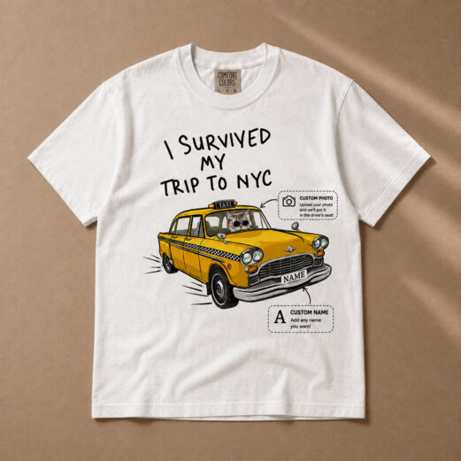 Custom Pet Photo  I Survived My Trip To NYC New York Yellow Spider Taxi Top Tee Cool Gift Men Women