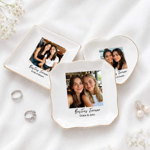 Personalized Photo Trinket Dish, Custom Photo Jewelry Dish for Bridesmaids, Wedding Gift for Bridesmaid, Besties Forever Jewelry Dish