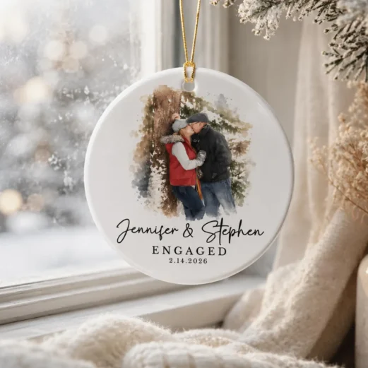 Personalized Engagement Ornament from Photo, Custom Watercolor Couple Portrait Engagement gift
