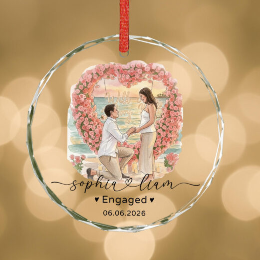 Custom Engagement Ornament , Proposal Photo Keepsake , Watercolor Couple Portrait Gift