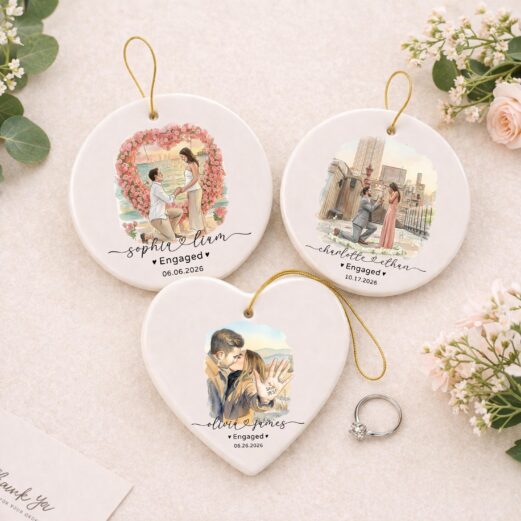 Custom Engagement Ornament l Proposal Photo Keepsake l Watercolor Couple Portrait Gift