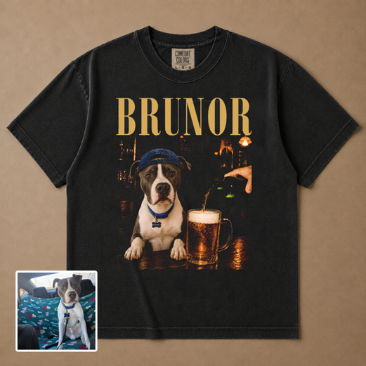 Custom Dog Beer Portrait Comfort Colors Tee, Personalized Pet Photo Graphic Shirt