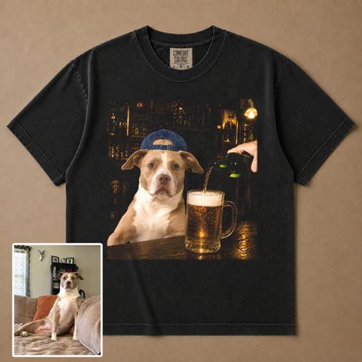Custom Dog Beer Portrait Comfort Colors Tee, Personalized Pet Photo Graphic Shirt