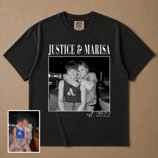Custom Couple Photo Comfort Colors Shirt, Vintage Line Art Anniversary Gift