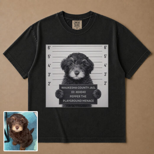 Custom Pet Mugshot T-Shirt, Personalized Dog Cat Portrait, Comfort Colors Tee