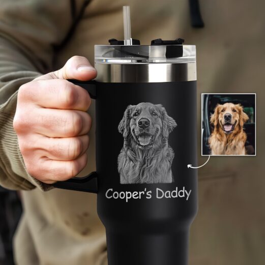 Custom Christmas Present for Dog Dad, Engraved Your Photo on 40oz Tumbler, Unique Gifts for Dog Lover, Dog Owner Gifts