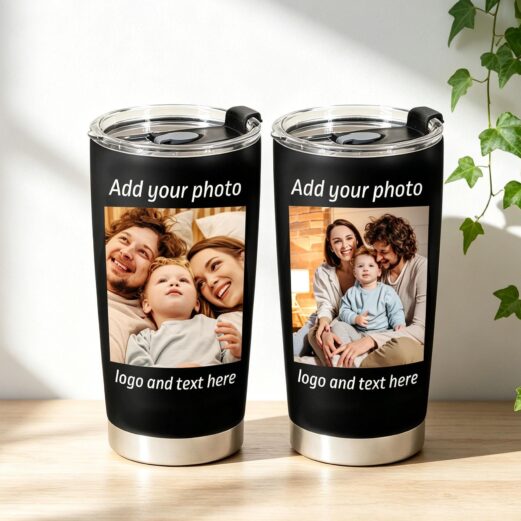 Personalized Tumbler with Pictures Text - 20oz Stainless Steel Coffee Mug - Custom Gift for Christmas, Anniversary, Birthday, Fathers Day Gift