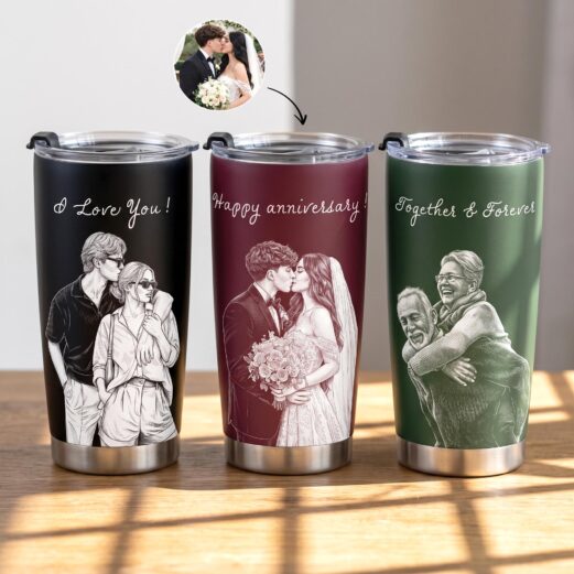 Custom Couple Portrait Cup, Photo Sketch Anniversary Tumbler, Personalized Gift for Him Her, Line Art Couple Tumbler, 20oz Photo Name
