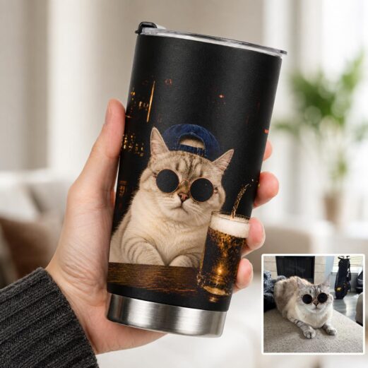Custom Pet Photo Tumbler, Personalized Cat Dog Beer Portrait Mug