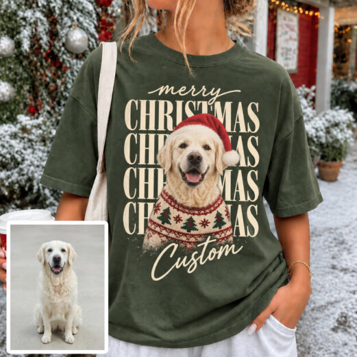 Custom Christmas Dog Shirt, Custom Pet Face Photo And Name Shirt, Christmas Shirt, Holiday Shirt, Dog Lover Gift