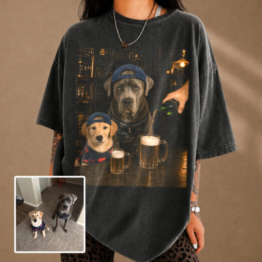 Custom Dog Beer Portrait Comfort Colors Tee, Personalized Pet Photo Graphic Shirt