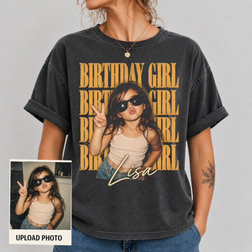 Custom Birthday Girl Shirt, Vintage Photo Shirt, Birthday Gift Custom Picture Shirt