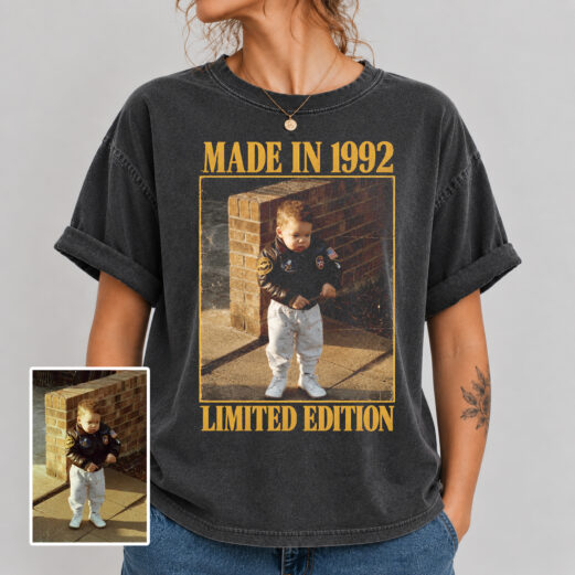 Custom Vintage Photo Birthday Shirt, Comfort Colors Bootleg Tee