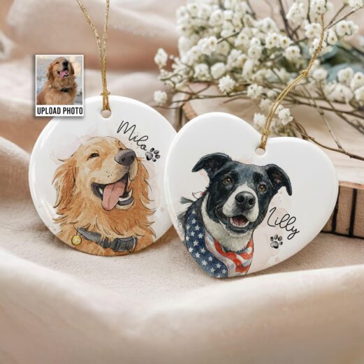 Personalized Watercolor Photo Pet Ornament, Custom Pet Portrait Keepsake, Dog Lover Gift, Cat Mom Gift, Memorial Dog Gift, Loss of Pet